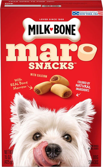 Milk-Bone Marosnacks Dog Treats, Beef, 15 Ounce (Pack Of 6) With Real Bone Marrow And Calcium
