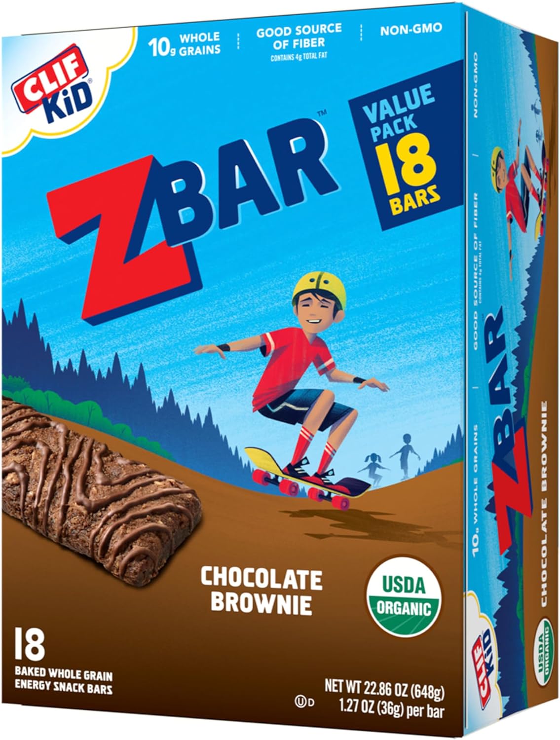 Clif Kid Zbar - Chocolate Brownie - Soft Baked Whole Grain Snack Bars - Usda Organic - Non-Gmo - Plant-Based - 1.27 Oz. (18 Pack)