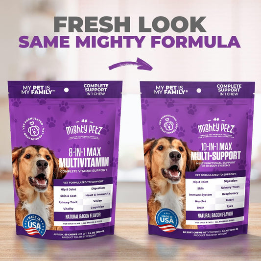Mighty Petz MAX Dog Multivitamin - Senior & Adult Dog Vitamins 10 in 1 Complete Support for Joints, Immunity, Mobility, Gut, Energy, Skin Health. Daily Pet Chewable Supplement