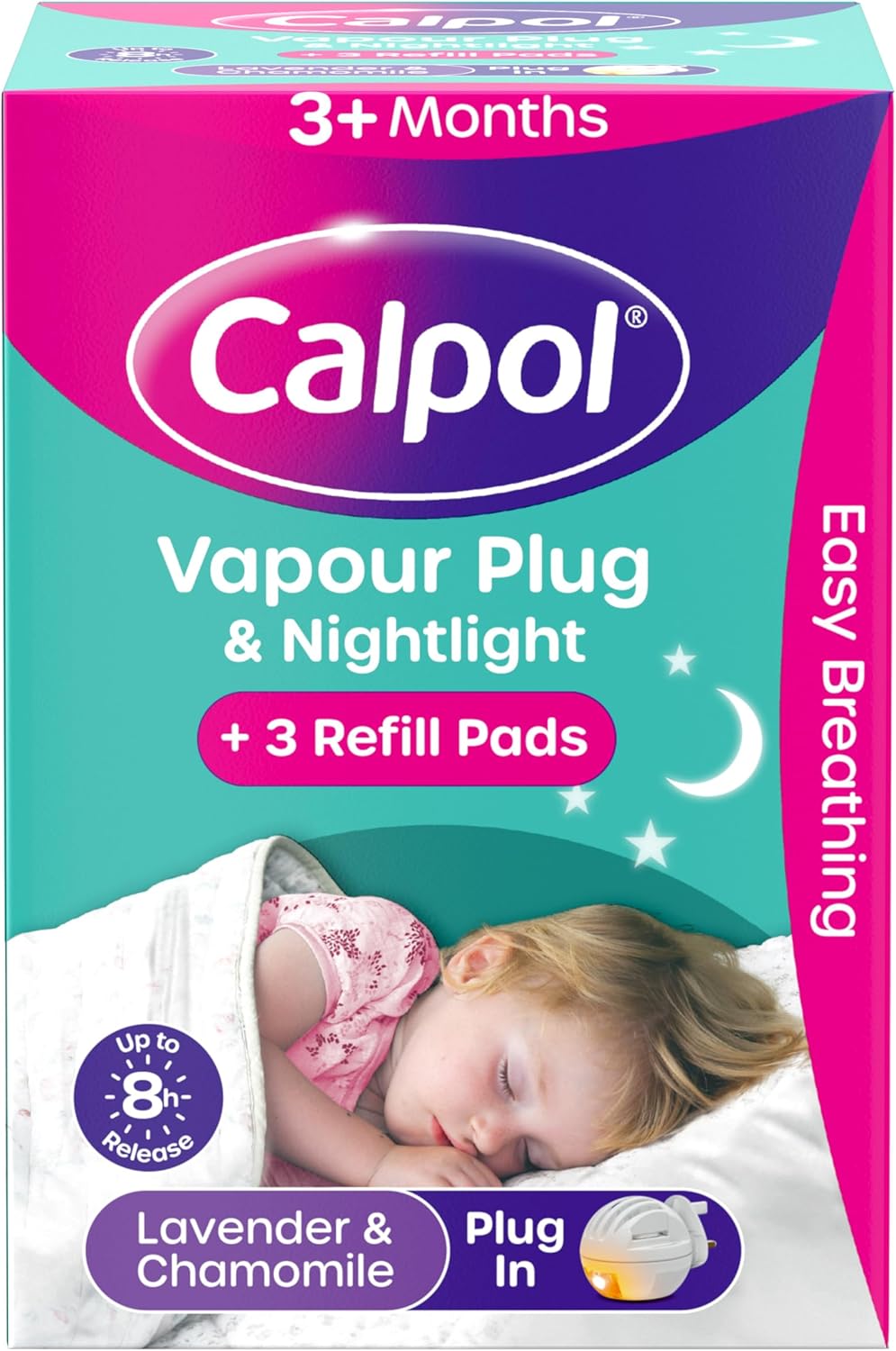 Calpol Vapour Plug And Nightlight For 3+ Months Infants (1 Plug & 3 Refills), Soothing Calpol Lavender & Chamomile Vapour With Soft Orange Nightlight For Easy Breathing For Up To 8 Hours