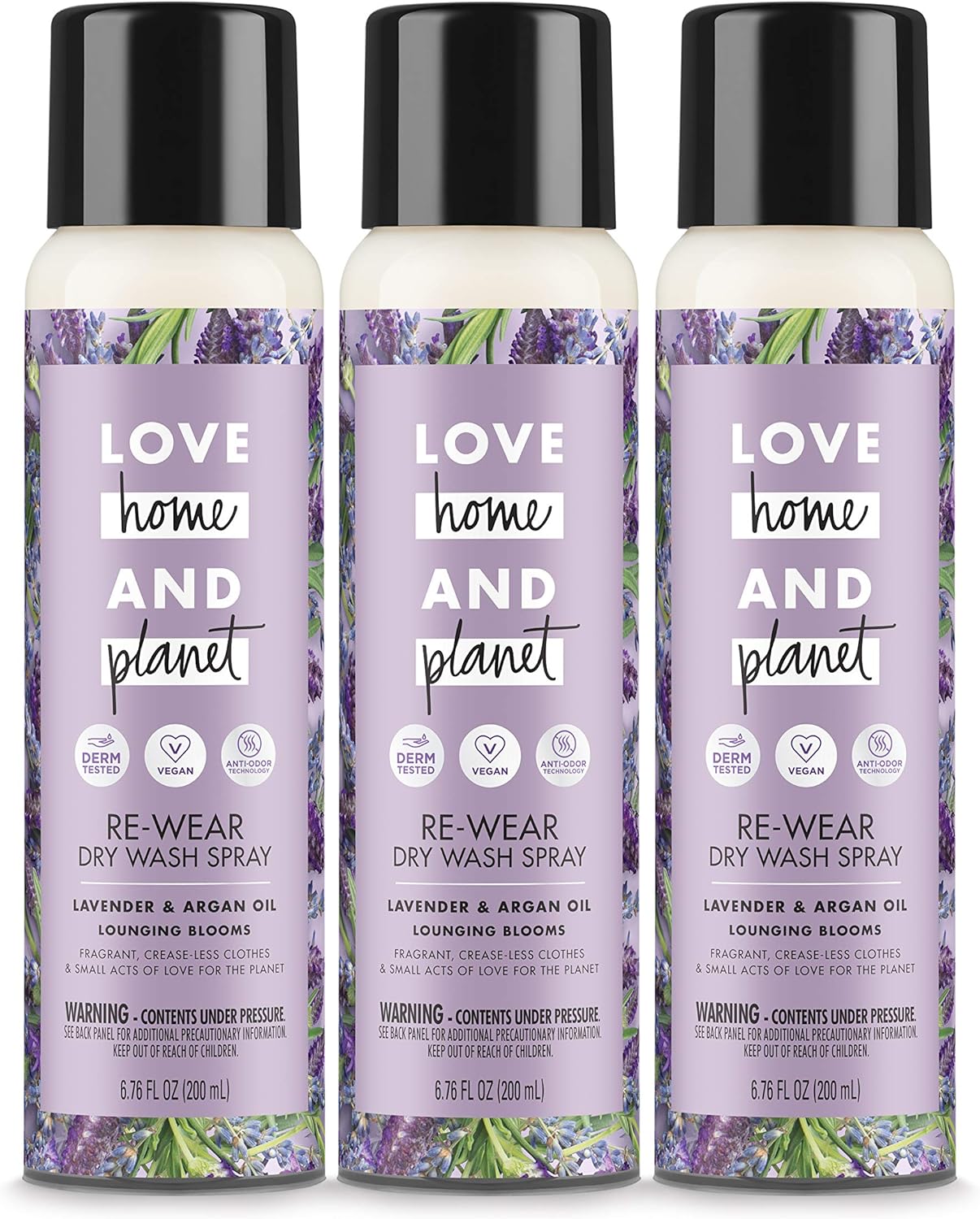 Love Home and Planet Dry Wash Spray Lavender & Argan Oil, 6.76 Fl Oz, Pack of 3