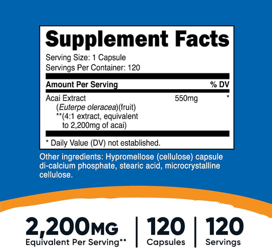 Nutricost Acai Extract 550Mg, 120 Vegetarian Capsules (Euterpe Oleracea) - Non-Gmo, Gluten Free