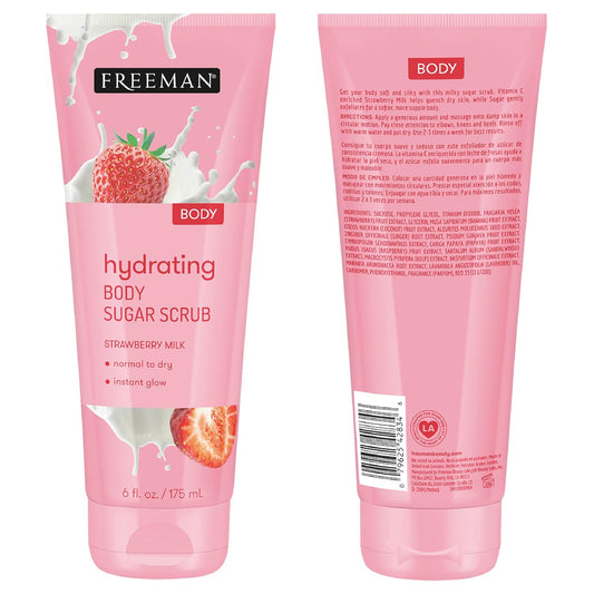 Freeman Sugar Body Scrub Set, Strawberry Milk, Green Tea, And Coffee Body Scrubs, Hydrating, Exfoliating, & Deep-Cleansing Skincare, Removes, Dirt, Oil, & Impurities, Self-Tan Prep, 3 Count