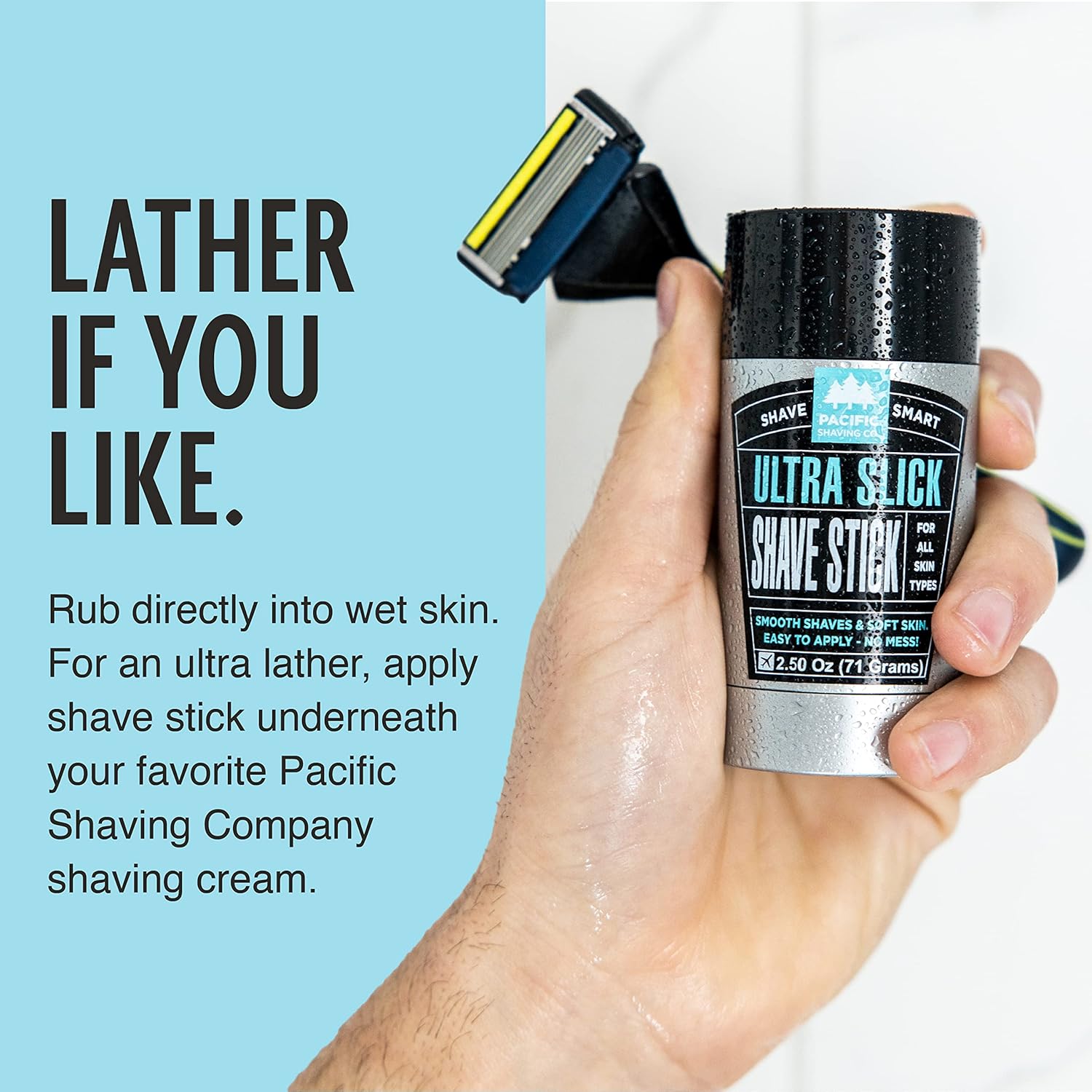 Pacific Shaving Company Ultra Slick Shave Stick - No Mess Body Shaving Stick with Moisturizing Coconut Oil - Travel-Friendly, Good for All Skin Types, Unisex (2.5 Oz) : Beauty & Personal Care