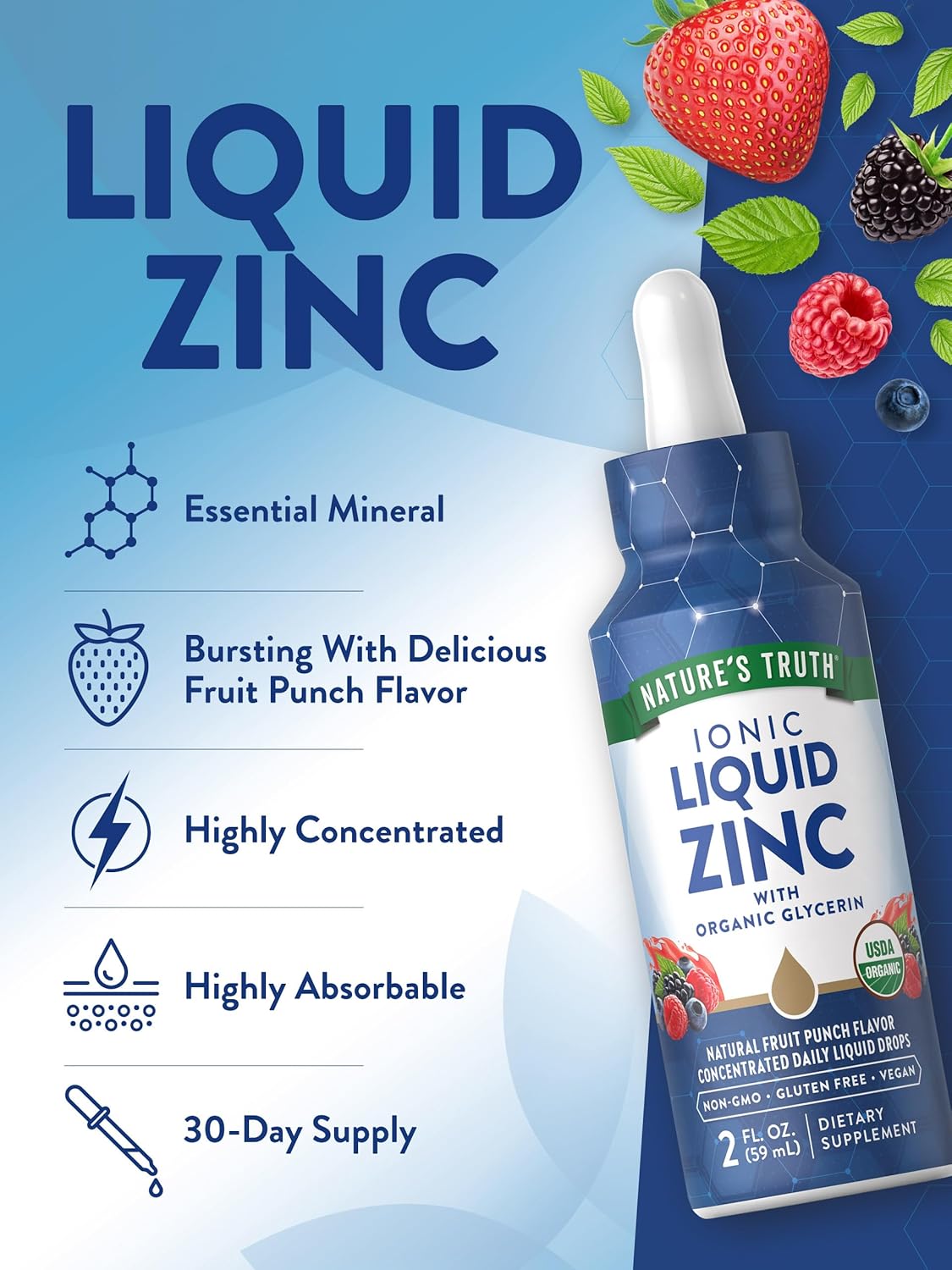 Nature's Truth Ionic Liquid Zinc | 2 fl oz | with Organic Glycerin | USDA Organic | Vegan, Non-GMO & Gluten Free Supplement : Health & Household