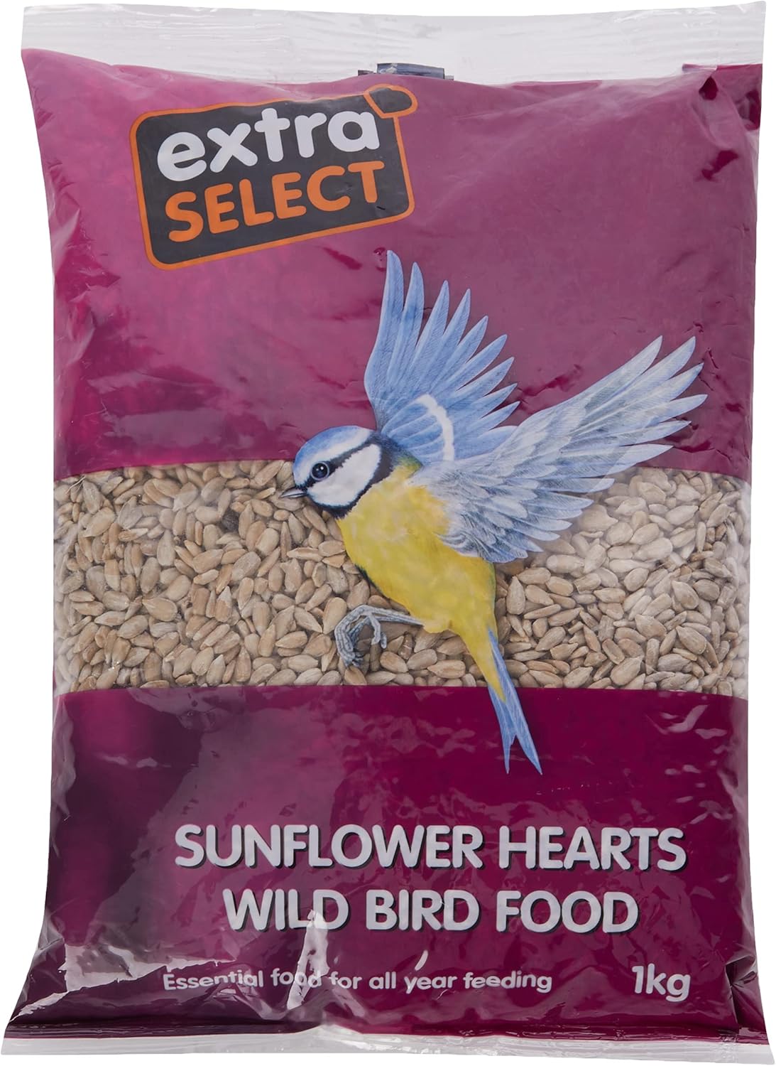 Extra Select Sunflower Hearts Bird Food - Husk-Free, Oil Rich, High Energy Wild Bird Seed for Year Round Feeding - 1 kg?01SFH1