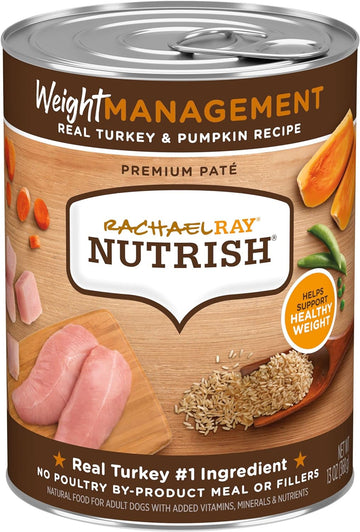 Rachael Ray Nutrish Weight Management Premium Pate Wet Dog Food, Real Turkey & Pumpkin, 13 Ounce Can (Pack Of 12)