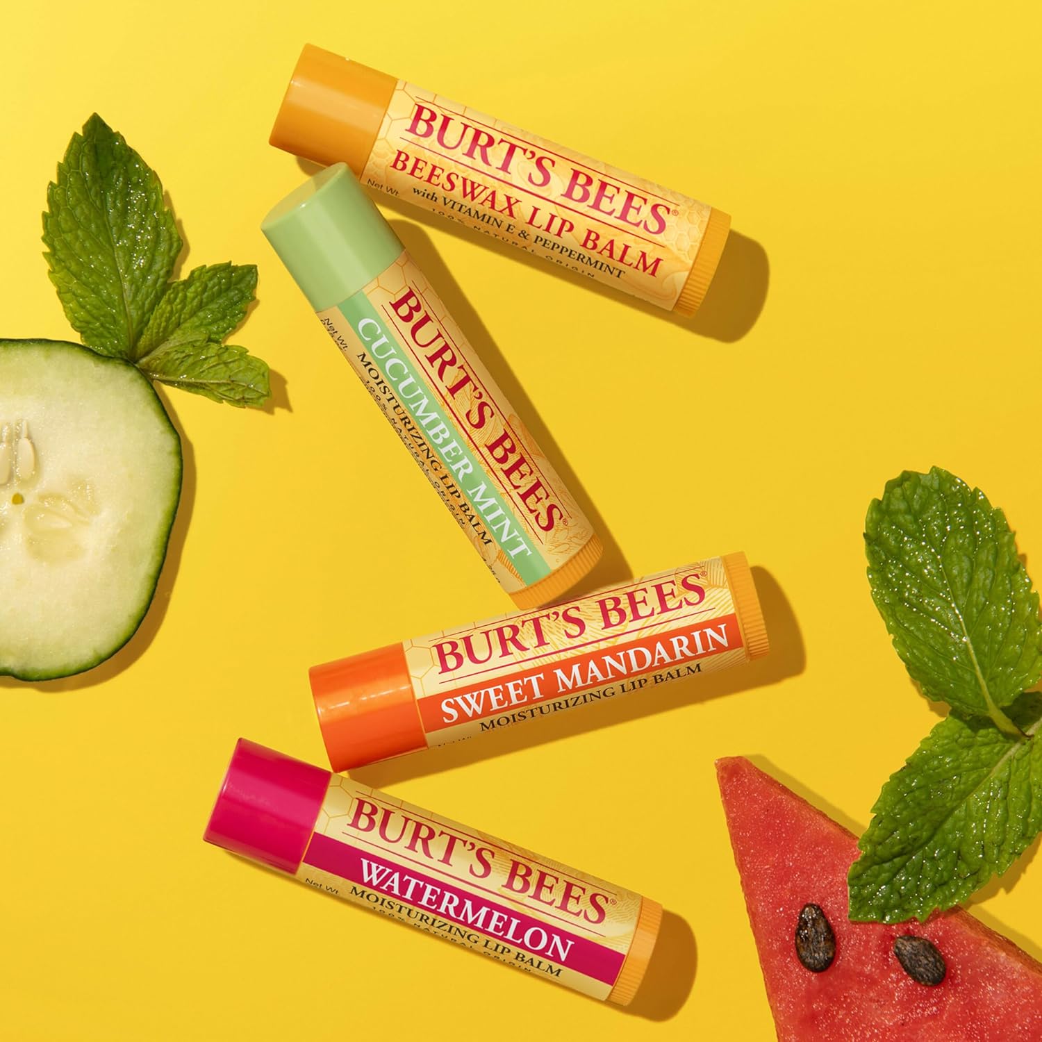 Burt's Bees Lip Balm Mothers Day Gifts for Mom - Original Beeswax, Cucumber Mint, Watermelon & Sweet Mandarin, With Responsibly Sourced Beeswax, Tint-Free, Natural Origin Treatment, 4 Tubes, 0.15 oz. : Beauty & Personal Care