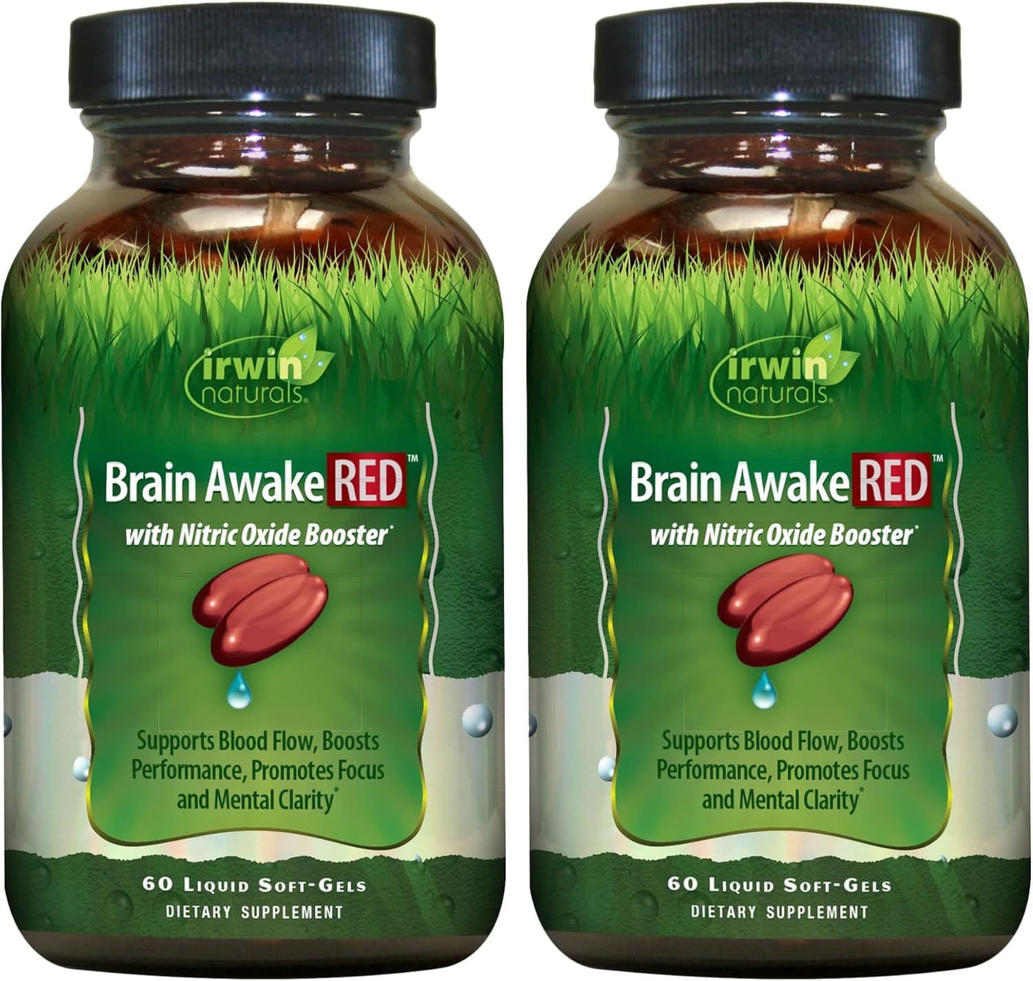 Irwin Naturals Brain Awake Red With Nitric Oxide Booster - 60 Liquid Soft-Gel - Support Brain Health & Optimize Performance - 20 Total Servings