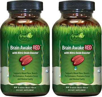 Irwin Naturals Brain Awake Red With Nitric Oxide Booster - 60 Liquid Soft-Gel - Support Brain Health & Optimize Performance - 20 Total Servings