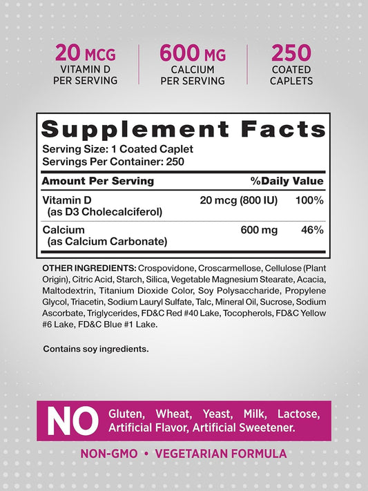 Nature'S Truth Calcium 600Mg With Vitamin D3 | 250 Tablets | Calcium Carbonate Supplement | Vegetarian, Non-Gmo & Gluten Free