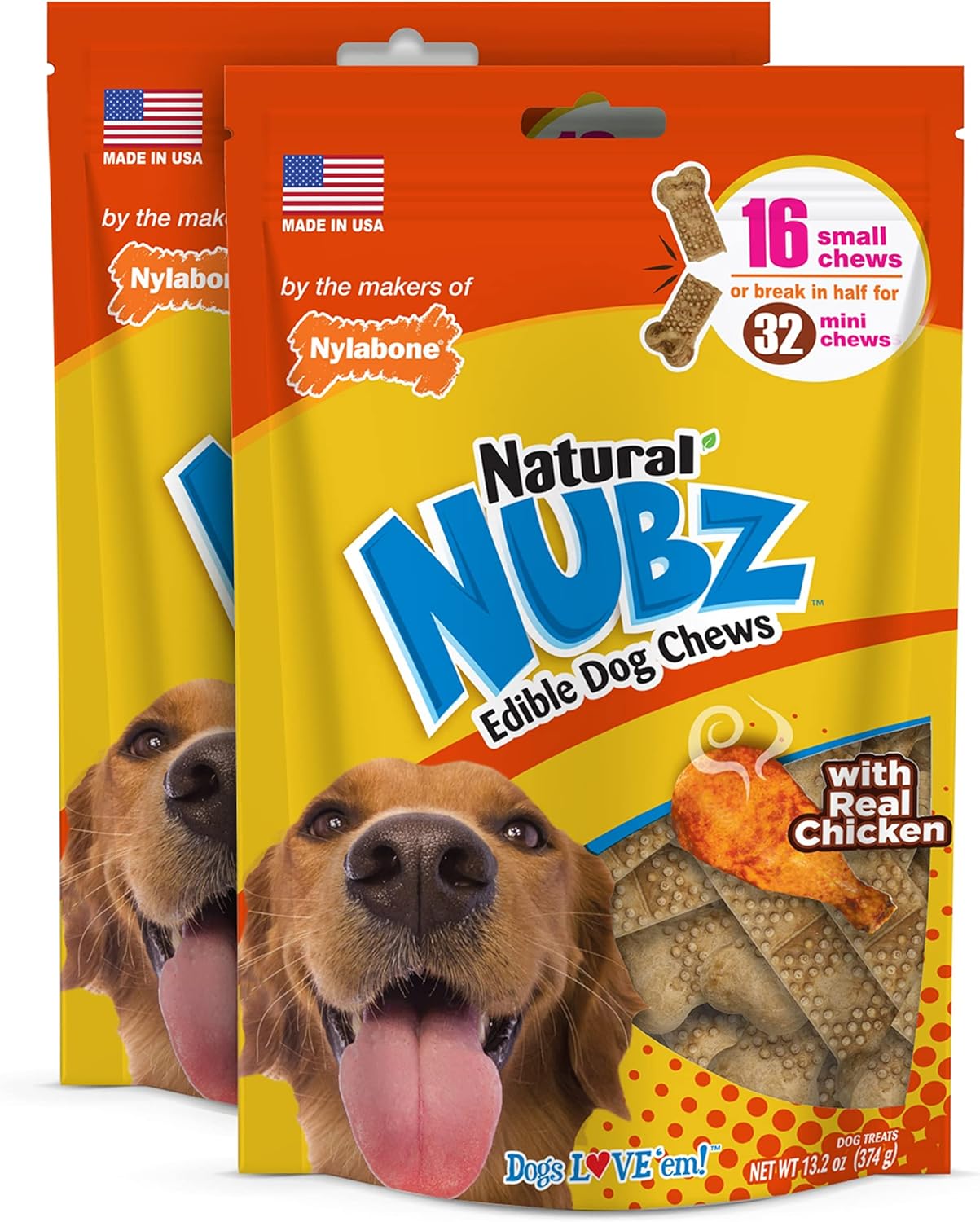 Nylabone Nubz Natural Edible Chew Treats For Dogs, Made In Usa, Chicken Flavor, Small - Up To 25 Lbs. (32 Count)