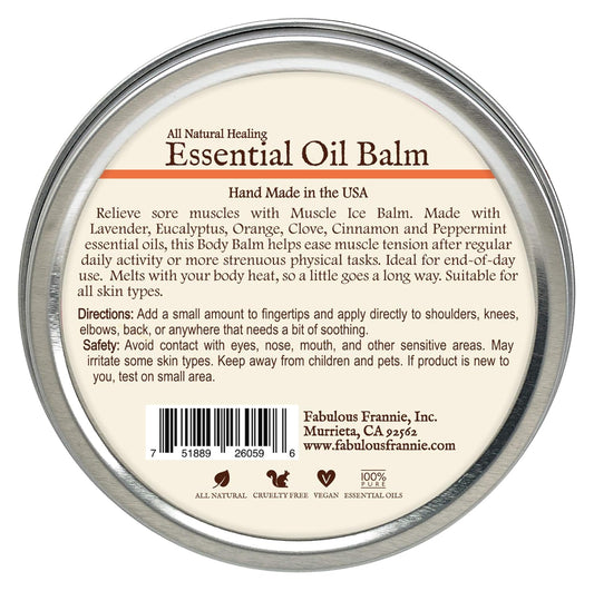 Fabulous Frannie Muscle Ice All Natural Essential Oil Healing Balm Made With Sunflower Oil, Coconut Oil, Shea Butter, Beeswax, Soy Wax, Aloe Vera And Pure Essential Oils 3.5Oz Tin
