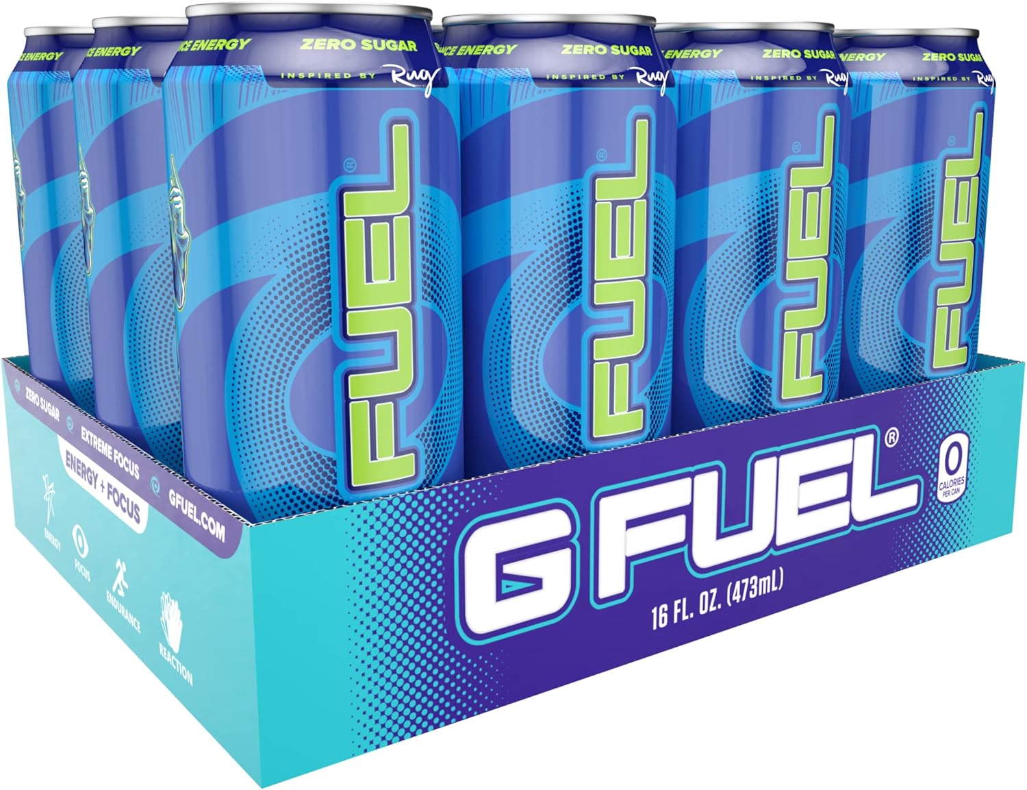 G Fuel Chug Rug Energy Drink, Sugar Free, Healthy Drinks, Zero Calorie, 300 Mg Caffeine Per Carbonated Can, Sour Blue Flavor, Focus Amino, Vitamin + Antioxidants Blend - 12 Pack