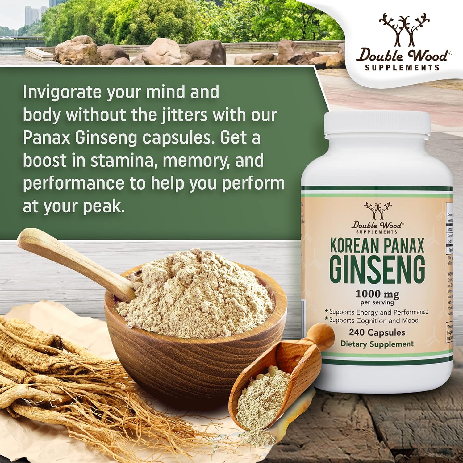 Ginseng Capsules (Korean Red Ginseng Extract, Panax Ginseng 10% Ginsenosides) (4 Month Supply) 240 Vegan Capsules - 1,000mg per Serving for Mood, Cognitive Function and Energy Support by Double Wood : Health & Household