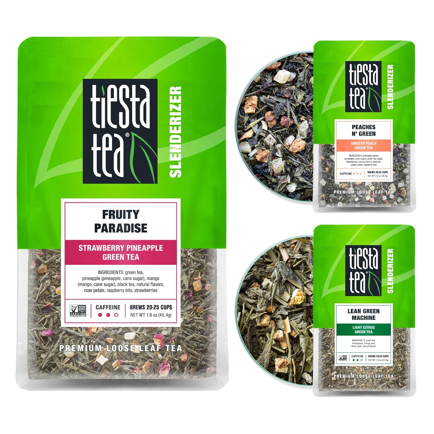 Tiesta Tea - Green Loose Leaf Tea Gift Box | 3 Pouches, Medium Caffeine, Hot & Iced Tea, Tea Assortment With Light Citrus & Fruity Green Tea Bags, Loose Leaf Green Tea Variety Box