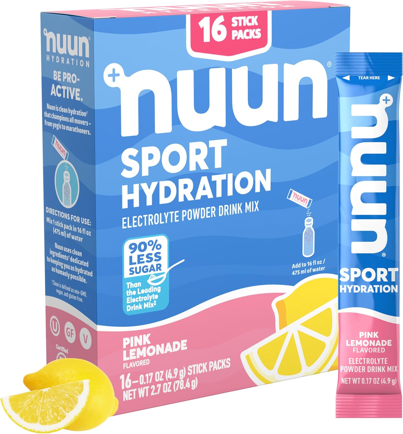 Nuun Sport Electrolyte Powder Packets - Pink Lemonade Flavor | 5 Essential Electrolytes For Hydration | Easy Open Drink Mix With Magnesium | 1G Sugar | Non Gmo, Vegan | 16 Single Serving Sticks