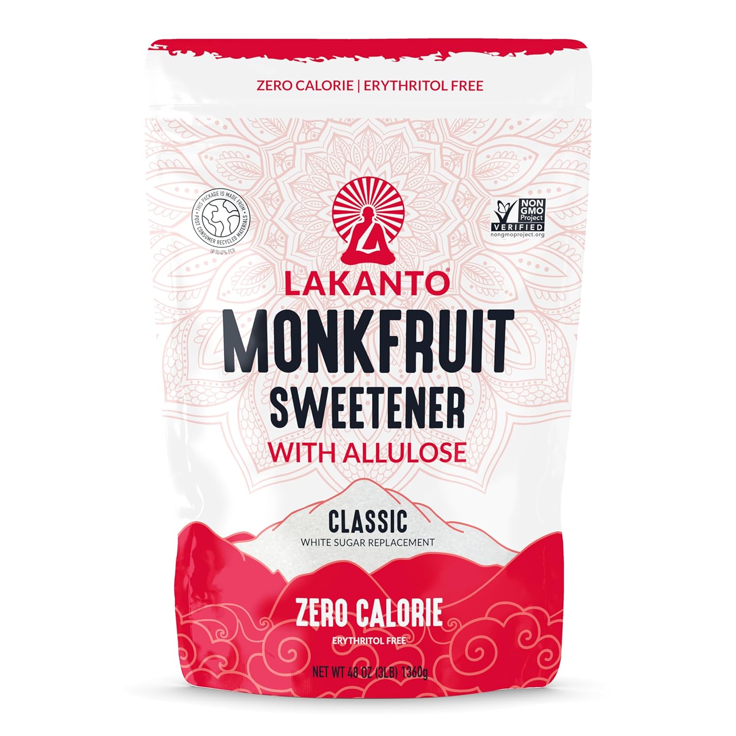 Lakanto Classic Monk Fruit Sweetener with Allulose - White Sugar Substitute, Erythritol Free, Gluten Free, Vegan, Keto Friendly, Sugar Replacement (Classic White - 3 lb - Pack of 1)