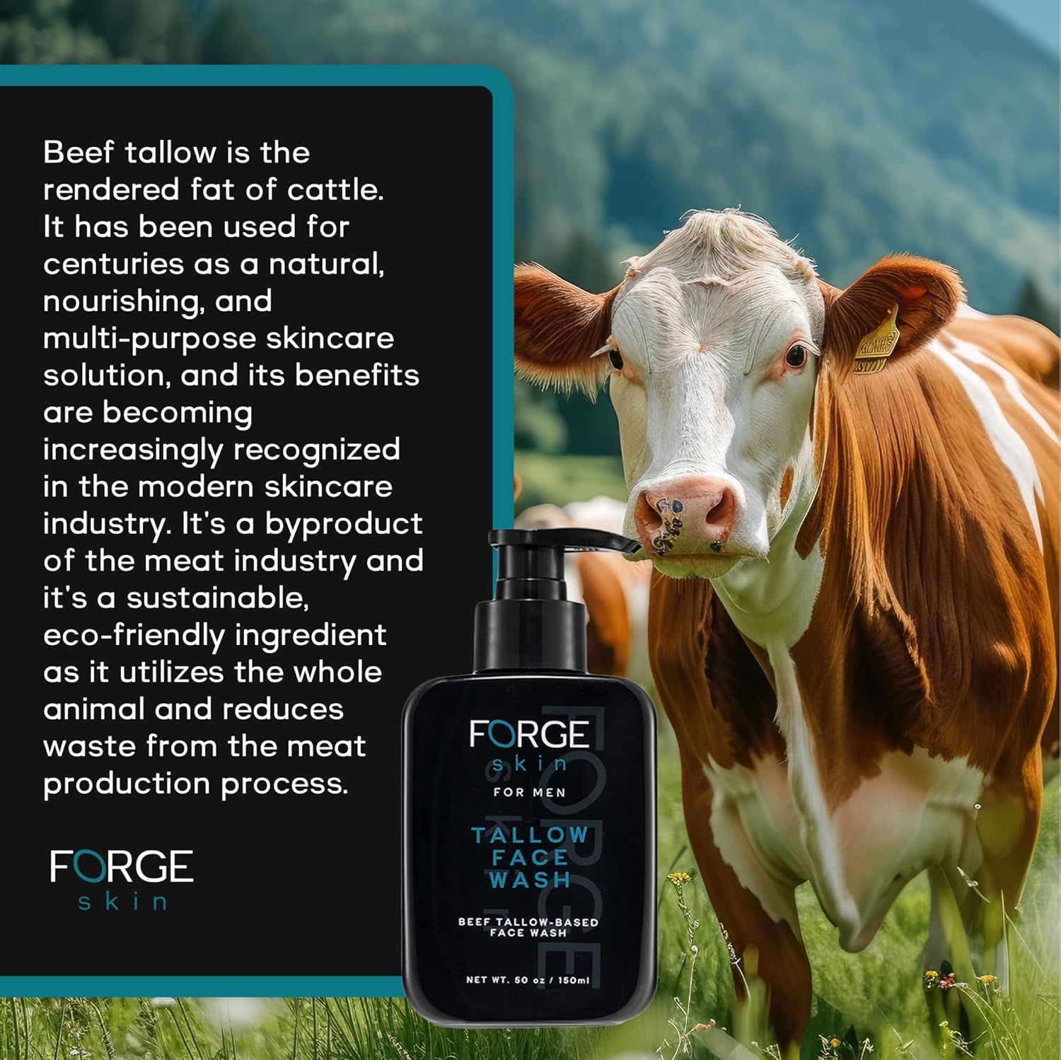 Original Forge Skin Beef Tallow For Skin Face Wash | Grass Fed Beef Tallow Hydrating Facial Cleanser Skincare | Mens Skin Care Tallow Face Moisturizer Soap | Beef Tallow For Face Exfoliating Face Wash : Beauty & Personal Care