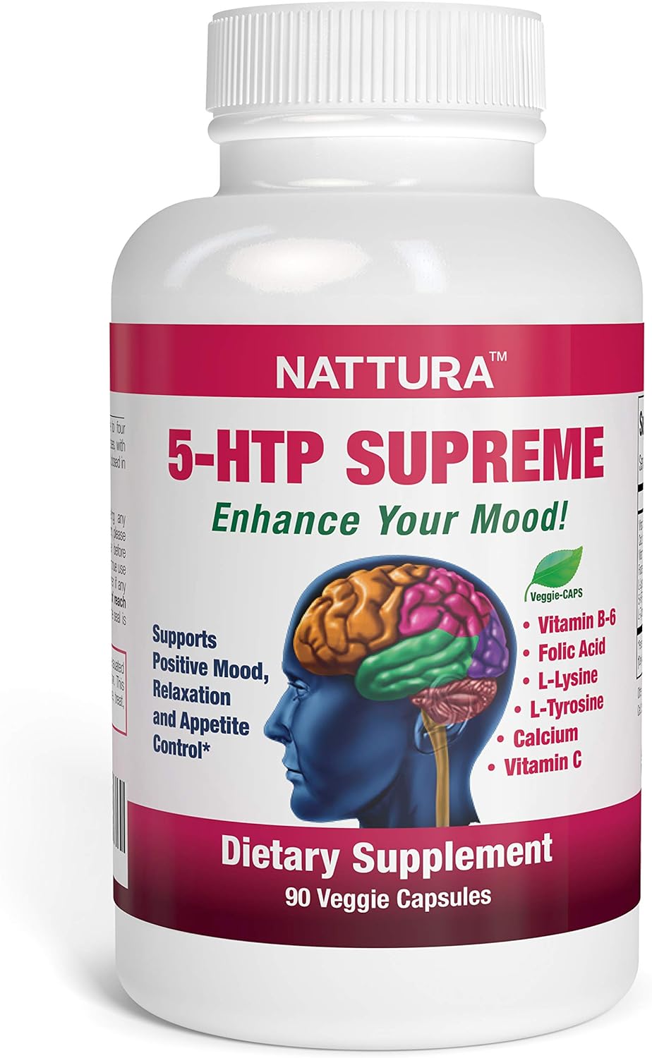 Nattura 5-Htp Supreme - For Positive Mood, Relaxation And Appetite Control - With 5-Htp, L-Tyrosine, L-Lysine, Vitamin B6, Folate (Folic Acid), Vitamin C (Ascorbic Acid), Calcium - 90 Capsules