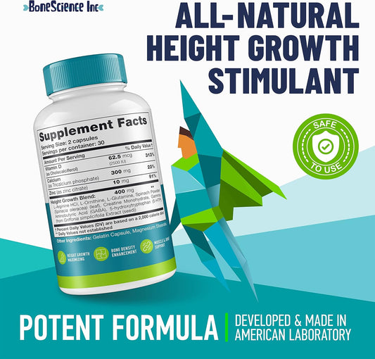 Height Growth Maximizer - Made In Usa - Natural Height Increase Booster & Bone Growth Pills - Grow Taller Supplement For Adults, Teens & Kids - Vitamins For Boys & Girls To Get Taller