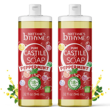 Brittanie’S Pure Castile Liquid Soap Refill, Peppermint, 32 Ounce | Dish Soap, Hair & Body, Home, Gentle And Pure, Made With Natural Luxurious Oils, Vegan & Gluten Free Non-Gmo