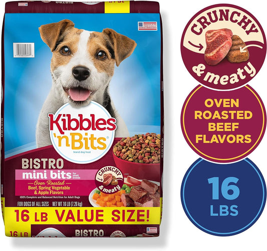 Kibbles 'n Bits Bistro Mini Bits Small Breed Oven Roasted Beef Flavor Dry Dog Food, 16 Pound Bag