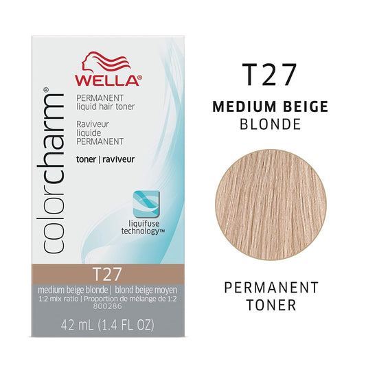 Wella Colorcharm Hair Toner, T27 Medium Beige Blonde + 10 Vol. Developer