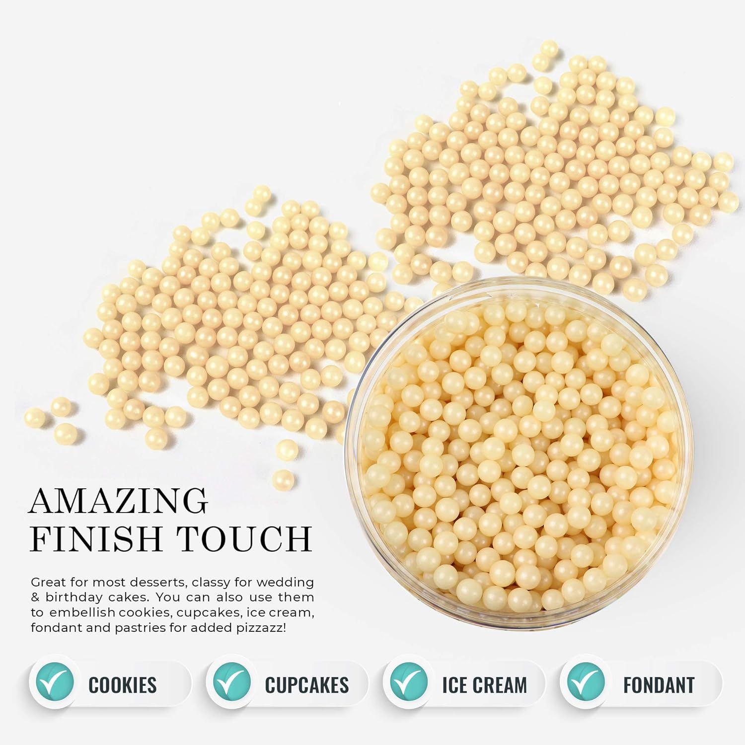 O'Creme Ivory Edible Sugar Pearls Cake Decorating Supplies For Bakers: Cookie, Cupcake & Icing Toppings, Beads Sprinkles For Baking, Certified, Candy Sugar Ball Accents (2Mm, 32 Oz) : Grocery & Gourmet Food