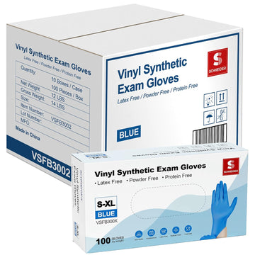 Schneider Blue Vinyl Synthetic Exam Gloves, Medium, Case Of 1000, 4-Mil, Powder-Free, Latex-Free, Non-Sterile, Disposable Gloves
