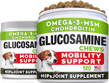 Glucosamine for Large Dogs - Joint Supplement Large Breed w/ Omega-3 Fish Oil - Chondroitin, MSM - Advanced Mobility Chews - Joint Pain Relief - Hip & Joint Care - Chicken Flavor - 240Ct - Made in USA