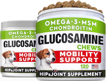 Glucosamine For Large Dogs - Joint Supplement Large Breed W/Omega-3 Fish Oil - Chondroitin, Msm - Advanced Mobility Chews - Joint Pain Relief - Hip & Joint Care - Chicken Flavor - 240Ct - Made In Usa