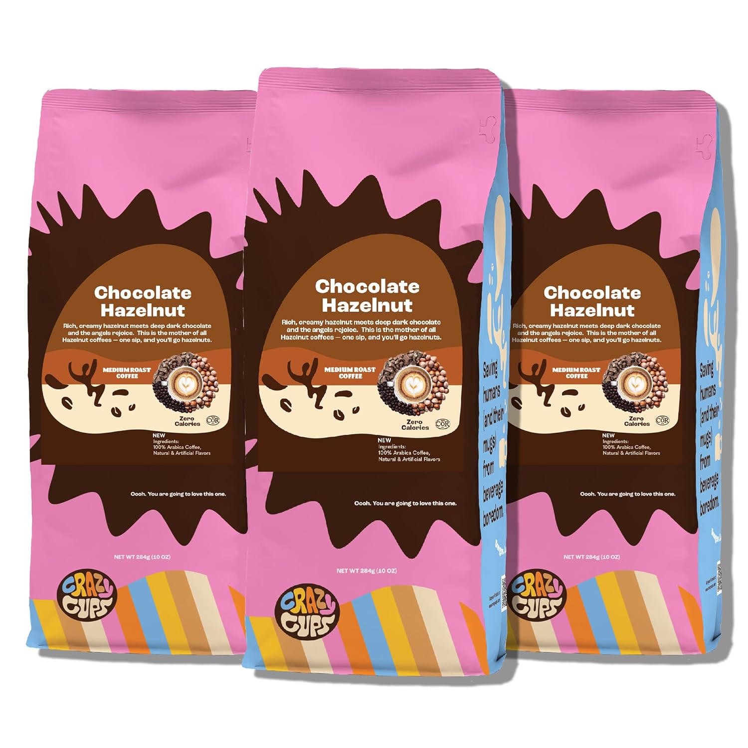 Crazy Cups Hazelnut Ground Coffee, Hazelnut Coffee Beans For Brewing Flavored Hot Or Iced Coffee, Medium Roast Hazelnut Flavored Coffee In 10 Oz Bags, Pack Of 3
