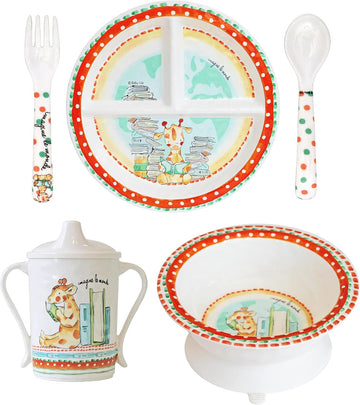 Baby Cie Kids And Baby Melamine Place Setting Sippy Cup, Suctions Bowl, Section Plate And Fork Spoon Set (Image The World) : Baby