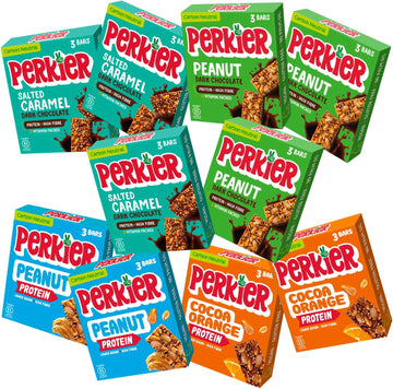 Perkier Variety Box (30 Bars), Vegan, Gluten Free, Protein, Lower Sugar, Healthy Snacks For Adults, Low Calorie, Halal, Breakfast Bar, High Fibre, Nut, Cereal, Gut Health, Multipack, Plant Based