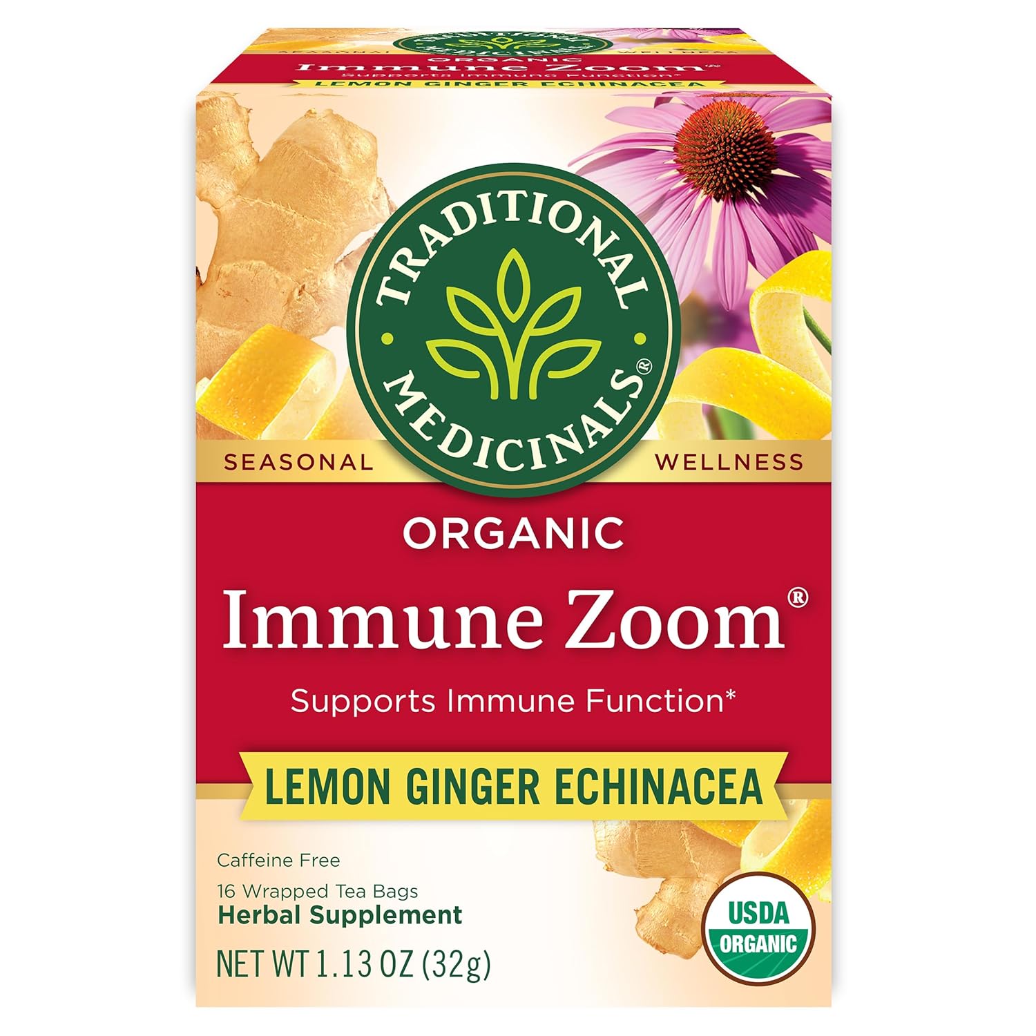 Traditional Medicinals Organic Immune Zoom Lemon Ginger Tea - 16 Ct