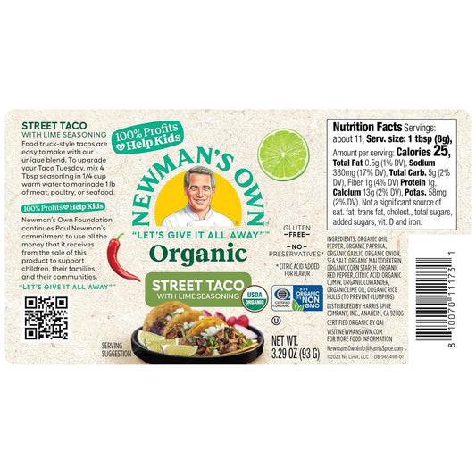 Organic Street Taco With Lime Seasoning; Not Only Great On Tacos, Perfect Spices For Cooking Fajitas, Pork Belly, And Topping French Fries; Usda Certified Organic; Non-Gmo; Gluten-Free; 3.26 Oz Bottle