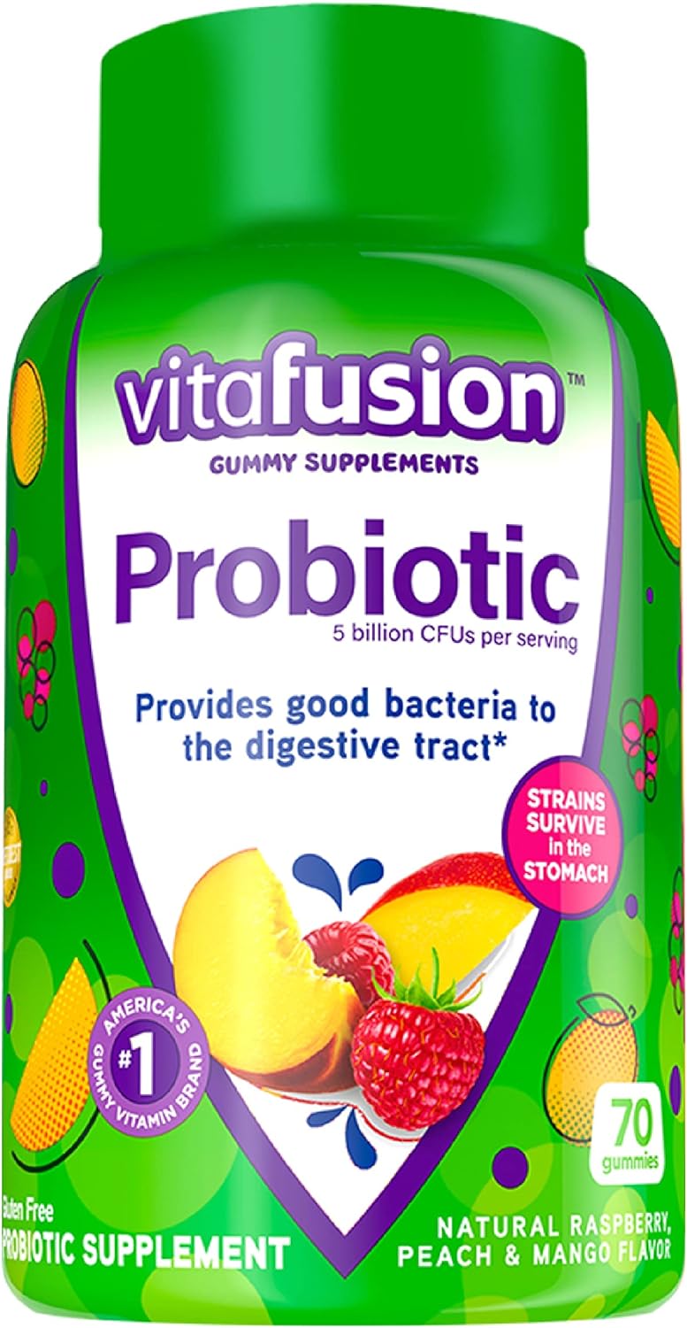 Vitafusion Probiotic Gummy Supplements, Raspberry, Peach and Mango Flavors, Probiotic Nutritional Supplements with 5 Billion CFUs, America?s Number 1 Gummy Vitamin Brand, 35 Day Supply, 70 Count