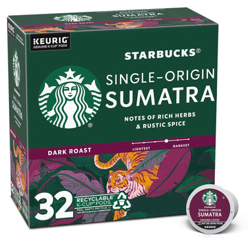 Starbucks K-Cup Coffee Pods, Dark Roast Coffee, Sumatra, 100% Arabica, 1 Box (32 Pods)