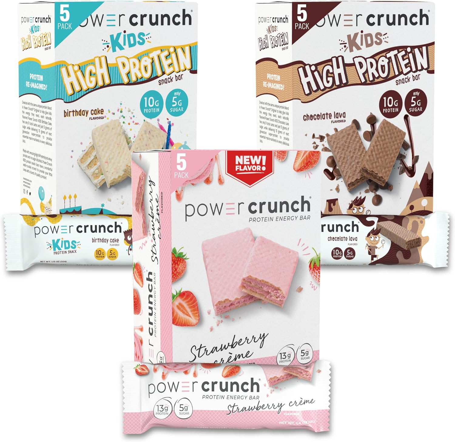 Power Crunch Protein Wafer Bars And Power Crunch Kids Protein Bars, Variety Pack, (15 Count) High Protein Snacks With Delicious Taste