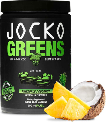 Jocko Fuel Greens Powder (Coconut/Pineapple Flavor) - Organic Greens & Superfood Powder For Healthy Green Juice - Keto Friendly With Spirulina, Chlorella, Digestive Enzymes, & Probiotics - 30 Servings