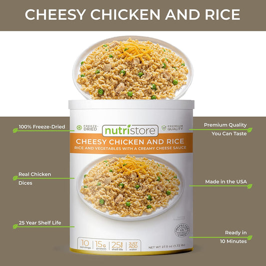 Nutristore Freeze-Dried Cheesy Chicken and Rice | Emergency Survival Bulk Food Storage Meal | Perfect for Everyday Quick Meals and Long-Term Storage | 25 Year Shelf Life | USDA Inspected (1-Pack)