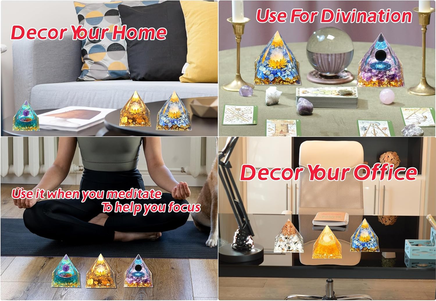 Yatojuzi 2.4" Orgone Pyramid Crystals Amethyst Chakra Reiki Orgonite Gemstones For Positive Energy Reduce Stress Attracts Lucky Wisdom Success Suit For Yoga Meditation Indoor Handmade Decor : Health & Household