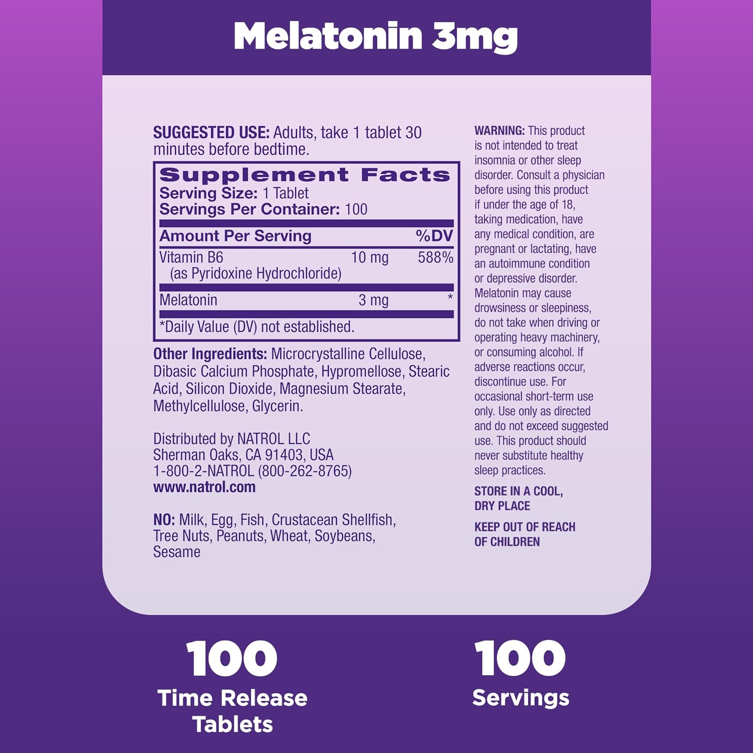 Natrol Melatonin Time Release Tablets, Helps You Fall Asleep Faster, Stay Asleep Longer, Strengthen Immune System, 100% Vegetarian, 3mg, 100 Count : Health & Household