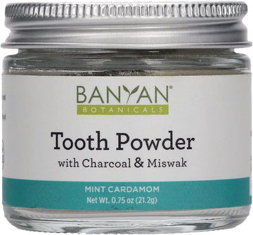 Banyan Botanicals Mint Cardamom Tooth Powder â€“ Ayurvedic uoride-Free Toothpaste Alternative with Miswak & Activated Charcoal (from Amla) â€“ 0.75, 80+ Uses â€“ Non GMO Sustainably Sourced Vegan