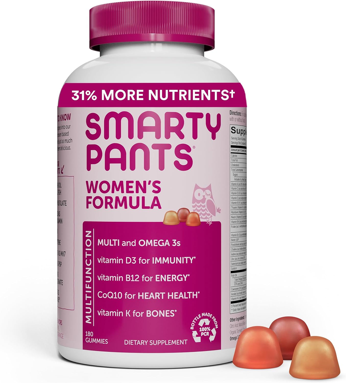 Smartypants Women'S Multivitamin Gummies: Omega 3 Fish Oil (Epa/Dha), Methylfolate, Coq10, Vitamin D3, C, Vitamin B12, B6, Vitamin A, K & Zinc, Gluten Free, 180 Count (30 Day Supply)