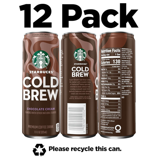 Starbucks Cold Brew Coffee, Chocolate Cream, 11 Fl Oz Cans (12 Pack), Premium Coffee Drink, Iced Coffee