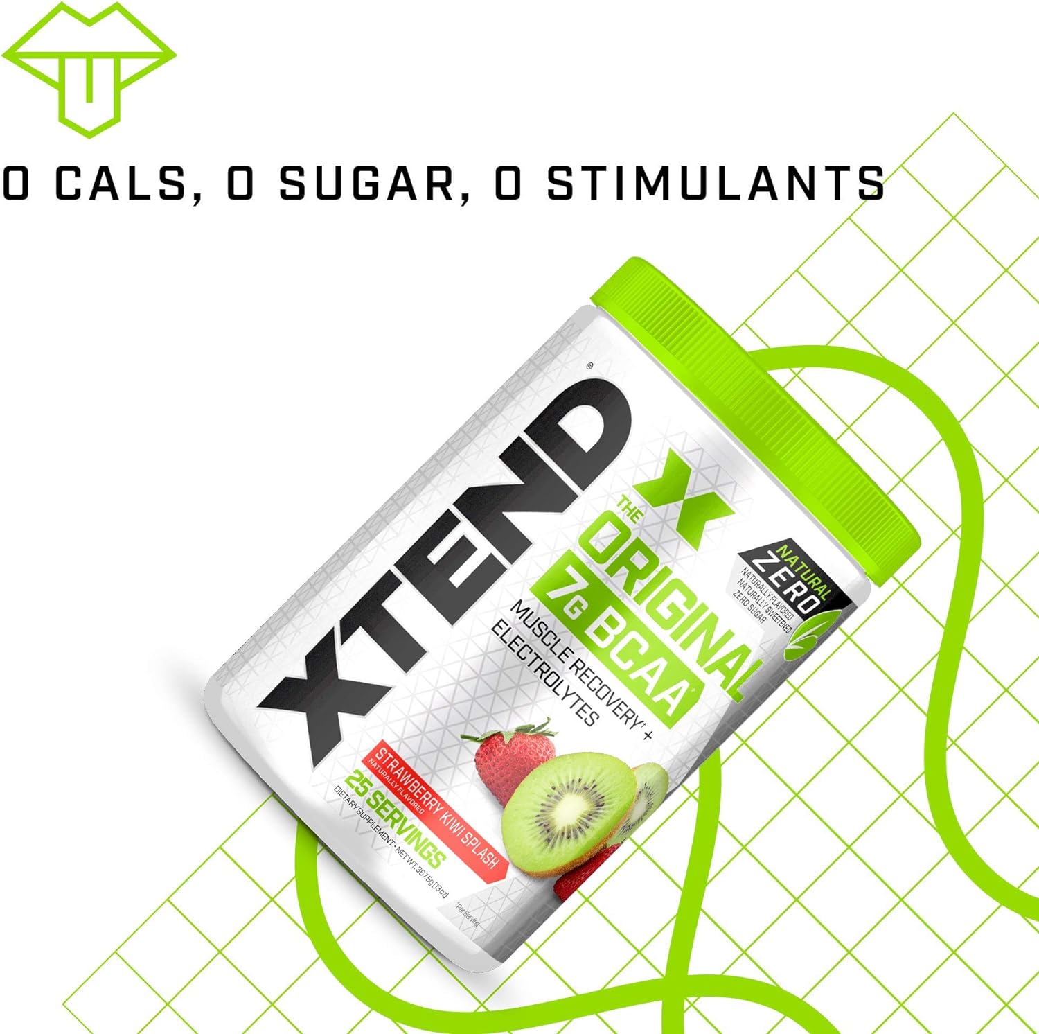 XTEND Natural Zero BCAA Powder Strawberry Kiwi Splash | Free of Artificial Sweeteners, Flavors, and Chemical Dyes | Post Workout Drink with Amino Acids | 7g BCAAs for Men & Women | 25 Servings : Health & Household