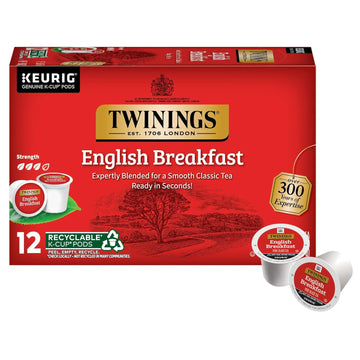 Twinings English Breakfast Black Tea K-Cup Pods For Keurig, 12 Count (Pack Of 6) Smooth, Flavourful, Robust, Caffeinated, Enjoy Hot Or Iced | Packaging May Vary