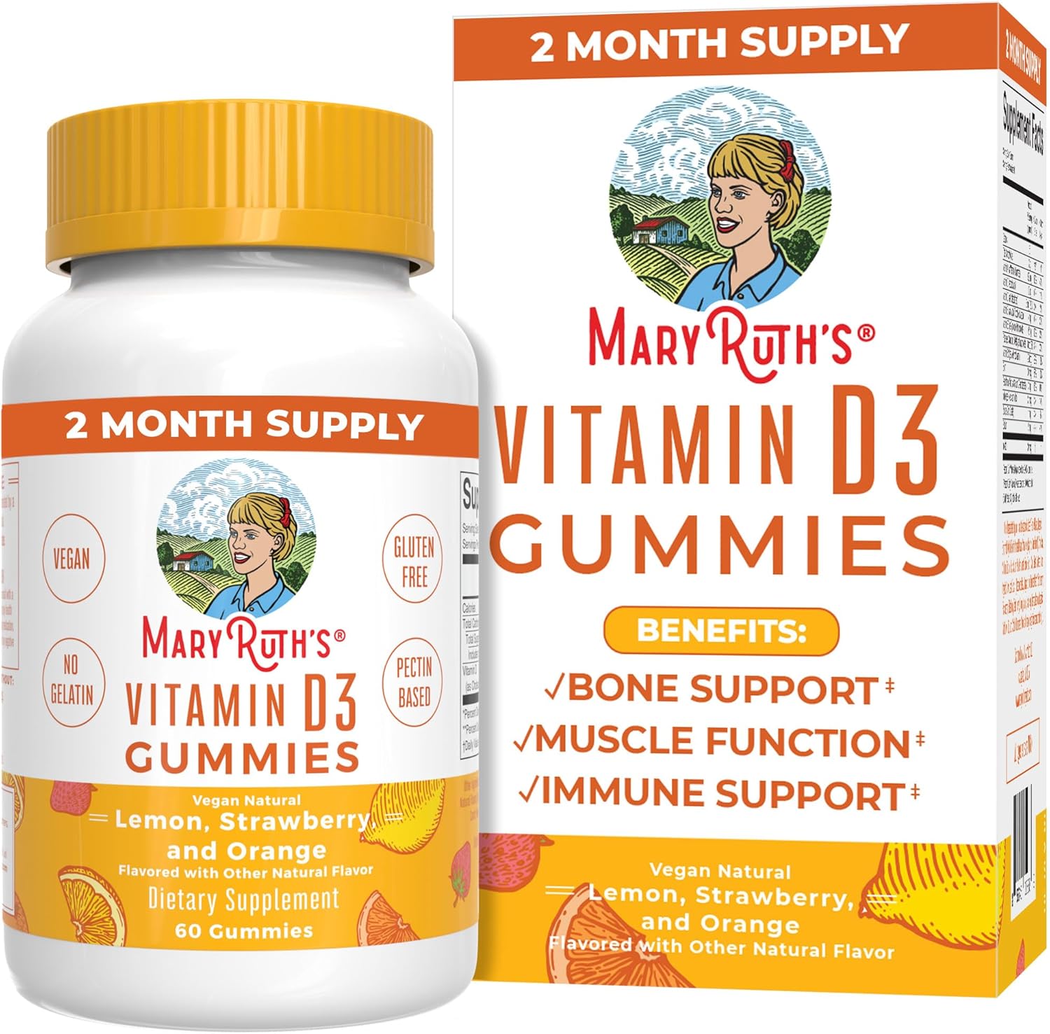 Maryruth Organics Vitamin D3 Gummies, 2 Month Supply, Adults & Kids Gummies, Immune Support Supplement, Vitamin D3 1000Iu For Bone Health & Muscle Function, Vegan, Non-Gmo, Gluten Free, 60 Count